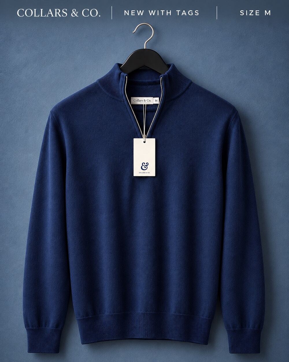 Collars & Co Navy Quarter Zip Sweater Men M NWT Luxury Knit